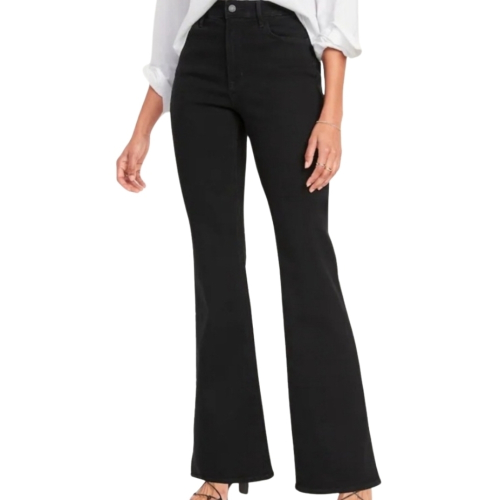 Old Navy Black High-Rise Wow Flare Women's Zip Denim Jeans Plus 14 Short Length